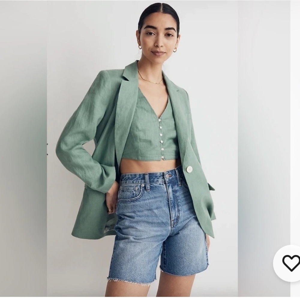 Madewell the Larson 100% linenBlazer Single Button  lining trellis green relaxed